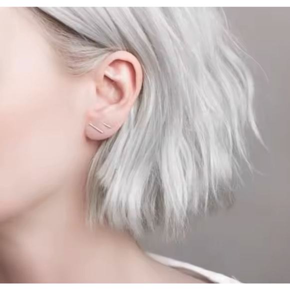 Unisex/Men’s‎ Fine 925 Sterling Silver Rhodium Staple Stud Earrings - Picture 8 of 16